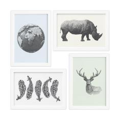 Quadros Animais Safari Geométrico Moldura Branca 22x32cm 4u - Quartinh
