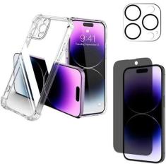 Kit Capa Capinha Transparente + Película 3D Privacidade + Película Câm