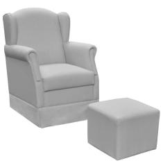 Poltrona de Amamentação com Balanço e Puff Elisa P02 Linho Cinza - Lyam Decor