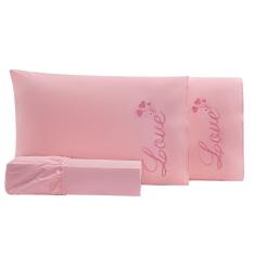 Jogo de Cama Bordado Love Rosê Queen 03 Peças - Percal 140 Fios