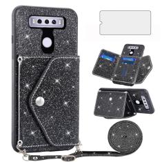 Asuwish Capa de telefone para TCL 10 SE 6,52 capa carteira com protetor de tela de vidro temperado e alça transversal cordão Bling Glitter suporte para cartão de crédito celular TCL10SE TLC 10SE T766H