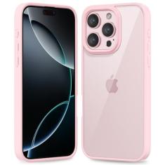 oakxco Capa fina e fina transparente para iPhone 16 Pro, capa rígida híbrida transparente de plástico e borracha de silicone macio, capa protetora leve acrílica não amarela para mulheres, rosa claro