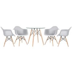 Loft7, Mesa redonda Eames com tampo de vidro 80 cm + 4 cadeiras Eiffel DAW Cinza claro