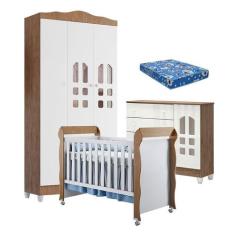 Quarto de Bebê New Selena 3 Portas com Cômoda Selena e Berço Mirelle B