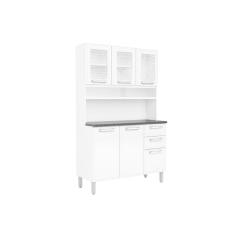 Kit De Cozinha Compacta Gourmet C/ 6 Portas (3 C/ Vidro) E 2 Gavetas 120cm Branco - Bertolini