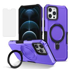 Dibosom Capa de telefone para iPhone 12 Pro iPhone 12 6.1 com protetor de tela de vidro temperado, anel de metal resistente, suporte de TPU fino e fino para celular de corpo inteiro para iPhone12pro