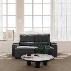 Sofá Retrátil Reclinável com Porta Copos e Usb 3 Lugares 210cm Embaúba Extra Cabecasa Madeiramadeira Cinza Diamante