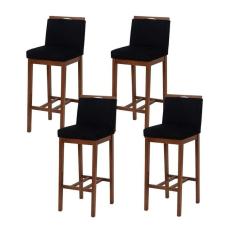 Kit 4 Banqueta Bistrô Berlim Pé Alto em Madeira Maciça de Eucalipto Verniz Veludo marrom e preto