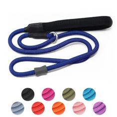 Coleira de treinamento para cães de corda deslizante forte (1,2 m) - grafite de nylon trançado durável resistente com rolha de borracha e alça acolchoada - Sem puxão, caminhada, escalada para cães