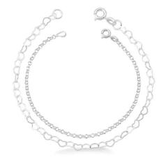 Kit 2 Pulseiras Infantil Prata Legítima 925 Coração Elo - Lojas La&Ny,