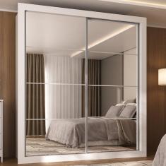 Guarda-roupas Casal Com Espelho 2 Portas De Correr 4 Gavetas Malibu Multimóveis Mp4273 Branco Branco