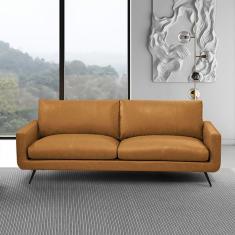 Sofá 3 Lugares Paloma 223cm Sala De Estar Couro Caramelo Manchado