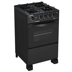 Fogão 4 Bocas Caribe Mesa Vidro com Acendimento Automático Bivolt Forno 53.2L, Preto, Esmaltec
