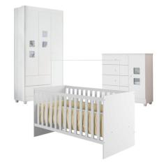 Quarto de Bebê com Berço com Suporte, Cômoda 1 Porta 4 Gavetas Life e 