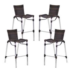 4 Banquetas Em Alumínio Fortaleza Alta Com Encosto Pedra Ferro