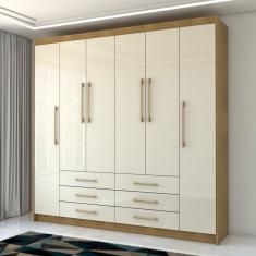 Guarda-Roupa Casal Ele e Ela 6 Portas 6 Gavetas Nature/Champanhe - Panorama Móveis