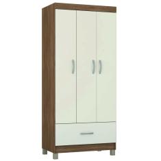 Guarda Roupas Solteiro 3 Portas 1 Gaveta Amêndoa/Off White Prince Demóbile