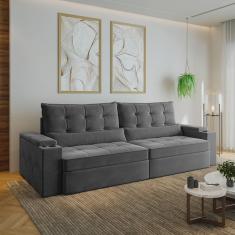 Sofá Retrátil Reclinável com Porta Copos e Usb 4 Lugares 290cm Embaúba Extra Cabecasa