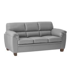 Sofá 3 Lugares Sala de Estar Pés Em Madeira Nauru Couro Cinza Gran Belo