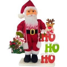 Boneco Natalino Papai Noel Saco Com Presentes Ho Ho Ho 55cm