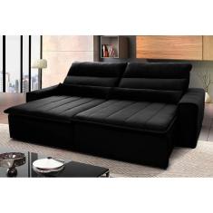 Sofá Retrátil Reclinável Patagônia 2,10m Suede Velut Preto c/ Molas no Assento - King House