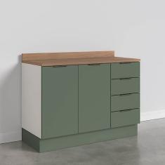Balcão Pia 2 Portas 4 Gavetas com Tampo e Rodapé Ipanema Cabecasa Madeiramadeira Verde Folha/branco