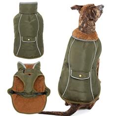 MOTZABO Casaco de inverno – Roupas quentes para cães para chuva, neve, vento e clima frio – refletivo, ajustável, aconchegante, impermeável, à prova de vento, colete para cães com orifício para