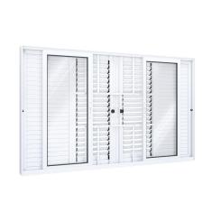 Janela Veneziana Alumínio de Correr Central Flex 4 Folhas Móveis 2 Fixas com Grade Lucasa Eccellente  100cmx150cm Branco