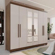 Guarda-roupa Casal 6 Portas 3 Gavetas com Espelho com Pés Roma Espresso Móveis Imbuia/Off White