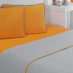Jogo De Cama Malha Lençol 100% Algodão Urbano 4 Peças Casal - Laranja/Mescla