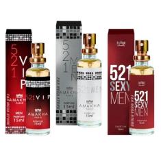 Kit 3 Perfume Masculino 521 Vip Men Sexy Amakha Paris Bolso