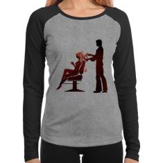 Baby Look Raglan Cabeleireiro Manga Longa - Foca na Moda, Cinza, Preto