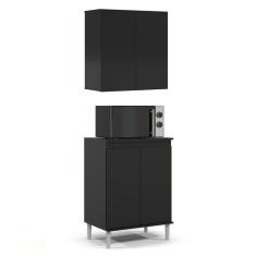 Armário De Cozinha Aéreo E Balcão Com Tampo Italy Preto - Ej Móveis