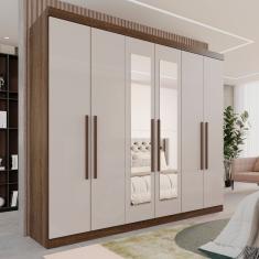 Guarda-roupa Casal 6 Portas 3 Gavetas Com Espelho Roma Espresso Móveis Imbuia-off White