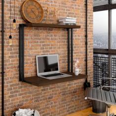 Escrivaninha Suspensa Industrial Milos Preto/imbuia - Moveis Arapongas Preto Fosco/imbuia