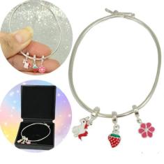 Bracelete Pulseira Infantil Criança3 Berloque Prata Legitima - Lojas L