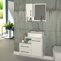 Conjunto para Banheiro Gabinete com Cuba e Espelheira Legno 650W Compace Branco/Branco Chess