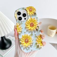 XIZYO Capa para iPhone 15 Pro, pintura a óleo retrô colorida flor fofa floral estética encaracolado moldura ondulada híbrida protetora de 2 camadas capa dura TPU macio à prova de choque mulheres