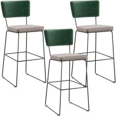 Kit 03 Banquetas Altas Allana L02 Verde Musgo Bege