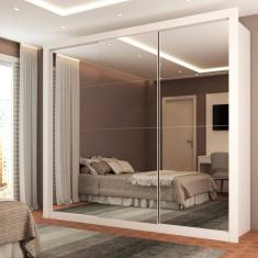 Guarda-Roupa Casal Luiza Diamantina 3 Portas de Correr 4 Gavetas Espelhado Branco - Panorama Móveis