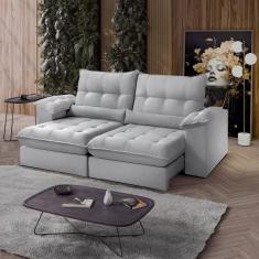 Sofá Retrátil Reclinável Molas Ensacadas Chicago 230 Cm Veludo Cinza