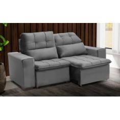 Sofá Retrátil e Reclinável 150 cm Classic Veludo Cinza - Chamby Móveis