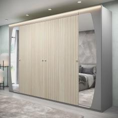 Guarda Roupa Casal com Efeito Ripado, Espelho e LED 6 Portas 6 Gavetas Inovação