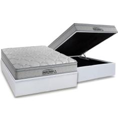 Cama Box Baú Casal: Colchão Espuma Probel D40 Guarda Costas Premium Hiper Firme Euro Pillow + Base crc Courano White(138x188)