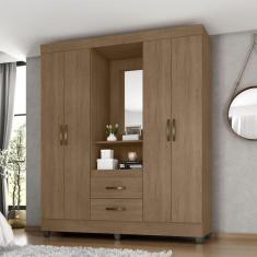 Guarda Roupa Solteiro 4 Portas Carvalho Oak Com Espelho