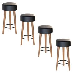 Kit 04 Banquetas Baixa Cozinha Paris D-33 Preto