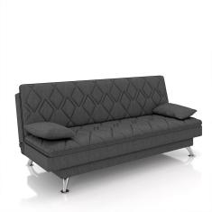 Sofá Cama Sala de Estar 193cm Belinda com Pés Alumínio Linho Grafite G45 - Gran Belo