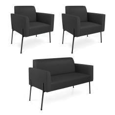 Sofá Namoradeira E 2 Poltronas Pé De Ferro Preto Marisa Corino Preto D03 - D'rossi