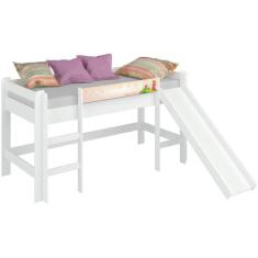Cama Infantil Elevada C/ Escorregador Cortina Rosa - Branco - Completa