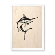 Arte Maníacos Quadro Decorativo em Madeira Peixe Espada - 23x16,25cm (Moldura caixa em laca branca)